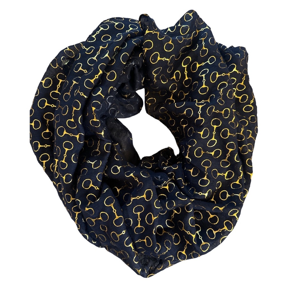Top it Off Lightweight Equestrian Infinity Scarf -navy with gold Bits- NWOT